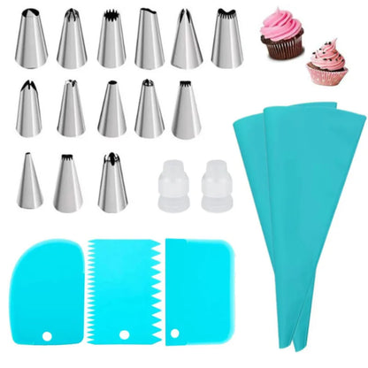 Silicone Piping Bags & Tips Set – Reusable Cake Decorating Kit with Stainless Steel Nozzles for Baking