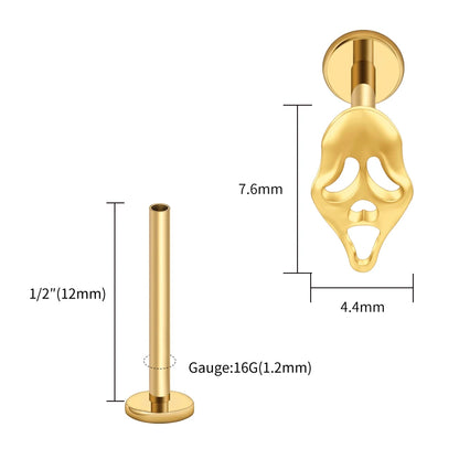 Right Grand ASTM F136 Titanium 16G Ghost Face Flat Back Earring – Halloween CZ Cartilage Stud for Helix, Labret & Nose Piercing Jewelry