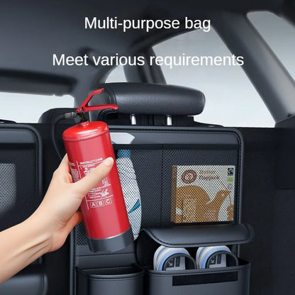 Car Trunk Leather Storage Bag – Foldable Seat Back Tools Organizer, UV-Protected Multifunctional Hanging Organizer for SUVs