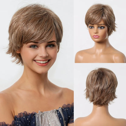 Short Pixie Cut Grey Human Hair Wig – 8 Inch Layered Fashion Wig for Women, Daily Use, Machine Made