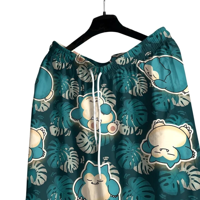 Snorlax Hawaiian Shirt & Shorts Set - Loose Casual Anime Summer Pajama Outfit