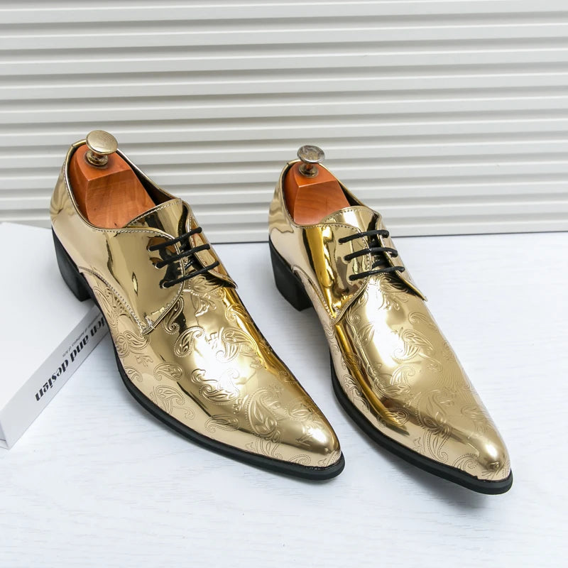 Men’s Gold Chelsea Dress Shoes - Pointed Toe Trendy Formal Party Shoes Size 38-46