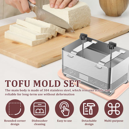 304 Stainless Steel Tofu Press Mold - Homemade Tofu & Cheese Making Kit with Trays and Filter Cloth