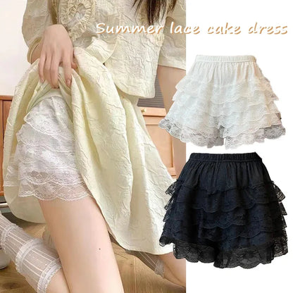 Black White Pleated Safety Shorts - Cute Lolita Vintage Ruffle Princess Underwear for Women & Girls