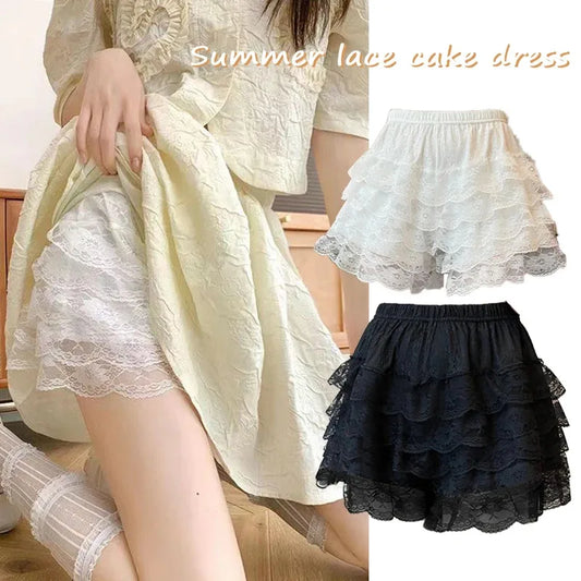 Black White Pleated Safety Shorts - Cute Lolita Vintage Ruffle Princess Underwear for Women & Girls