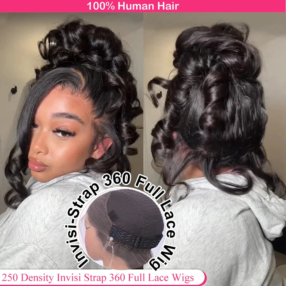 Invisi Strap 360 Lace Front Human Hair Wig – Preplucked 250% Density Body Wave HD Lace, Glueless Wig