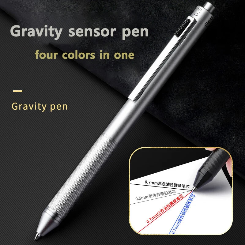 4 in 1 Multifunction Luxury Pen - 3-Color Ballpoint, 0.5mm Mechanical Pencil, Metal Retractable with Gravity Sensor