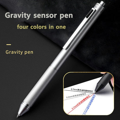4 in 1 Multifunction Luxury Pen - 3-Color Ballpoint, 0.5mm Mechanical Pencil, Metal Retractable with Gravity Sensor