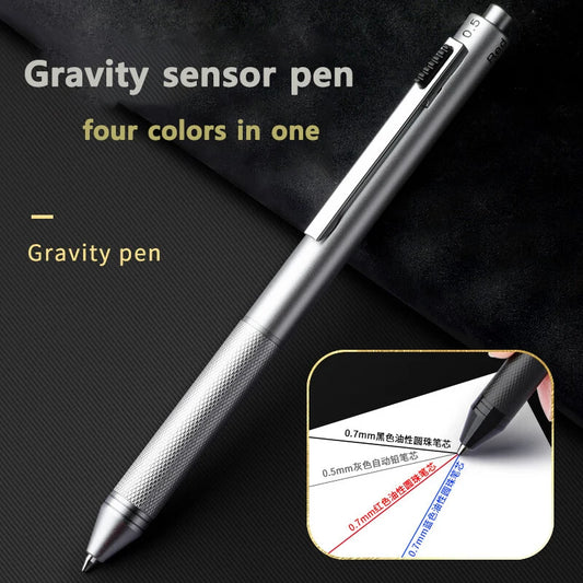 4 in 1 Multifunction Luxury Pen - 3-Color Ballpoint, 0.5mm Mechanical Pencil, Metal Retractable with Gravity Sensor