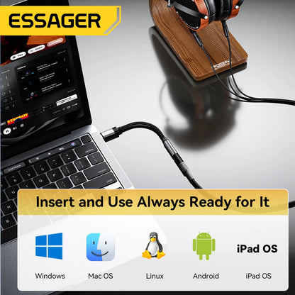Essager 2-in-1 Audio Adapter – Lightning & USB-C to 3.5mm Jack for iPhone, Xiaomi, OnePlus, OTG Aux Cable