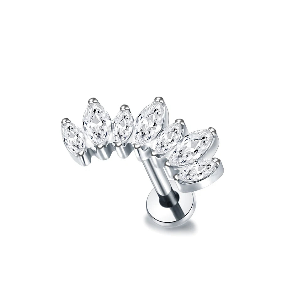 Titanium CZ Tragus & Helix Stud – Internally Threaded Labret Lip Ring Piercing Earring (1PC)