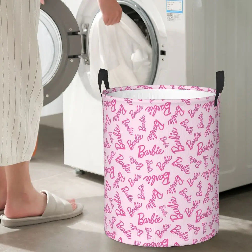 Custom Barbie Logo Laundry Basket – Collapsible Large Capacity Clothes Storage Bin, Disney Baby Hamper