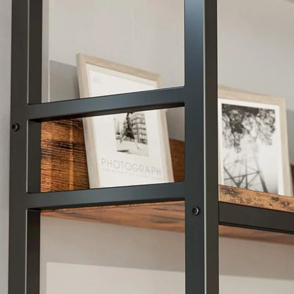 6 Tier Industrial Corner Bookshelves with Baffles - Metal Frame Shelf Storage Rack for Living Room & Home Office