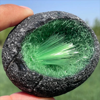 Raw Green Magnetite & Quartz Crystal Cluster - Egg-Shaped Mineral Specimen with Pyrite & Ice Crystals