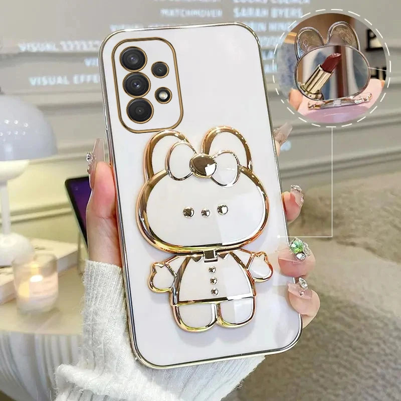 Cute Rabbit Phone Holder Case with Makeup Mirror – Compatible with Samsung Galaxy A13/A23/A32/A33/A52/A52S/A53/A72/A73 4G & 5G for Women