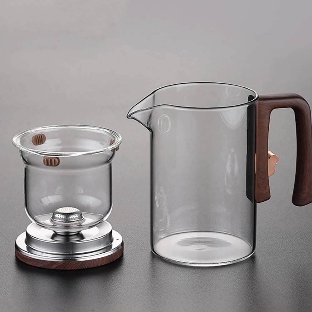 Glass Tea Pot Kettle with Magnetic Infuser - 520ML/720ML Tea Filtration Cup Set with One-Click Switch