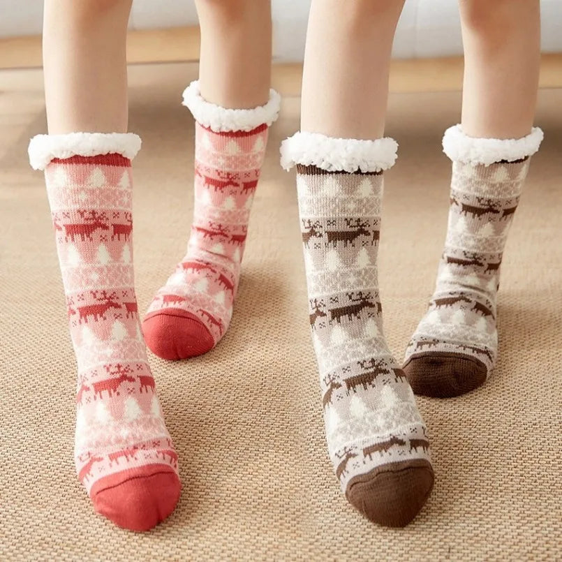 Winter Plush Women’s Non-Slip Floor Socks – Fuzzy Soft Penguin, Deer, Elk & Bear Slippers, Cozy Christmas Gift