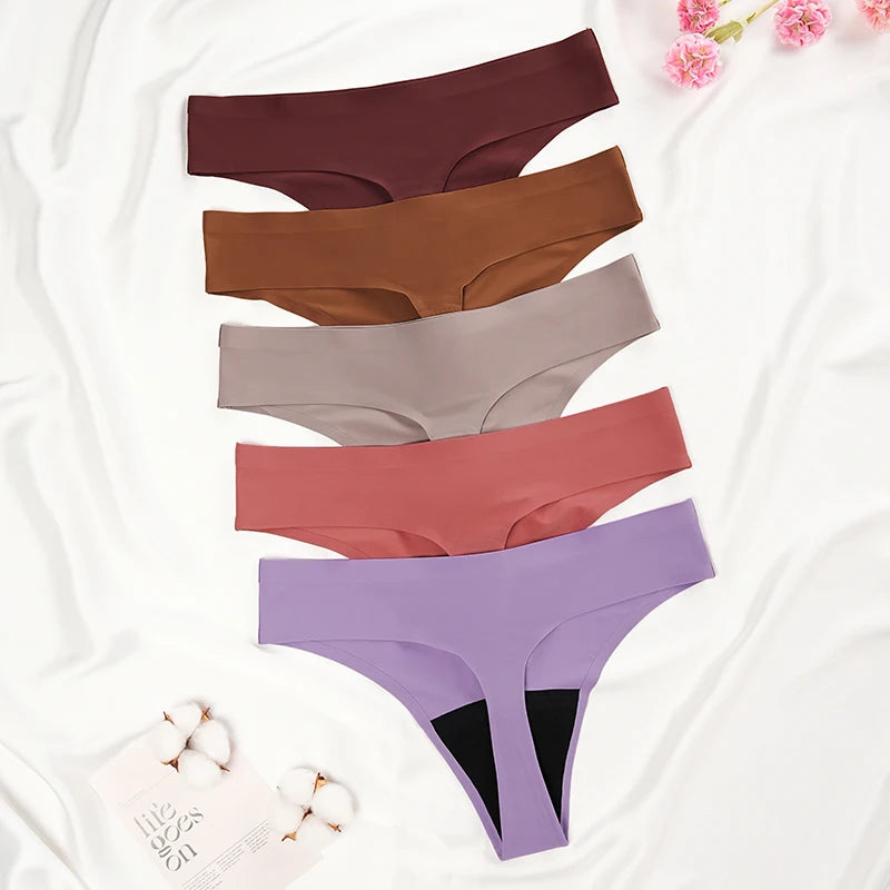 New Design Seamless Low Waist Leak-Proof Menstrual Thong Panties – 4 Layer Washable, Light Flow Period Underwear for Women