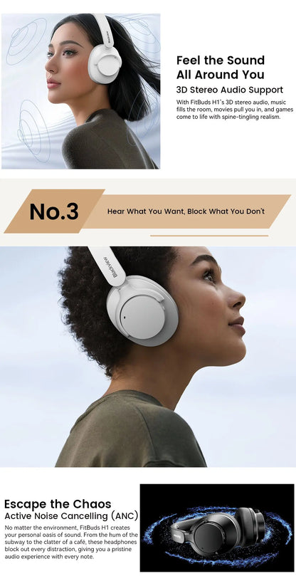 Blackview Fitbuds H1 Hybrid ANC Headphones – Bluetooth 5.4 Over-Ear Wireless Headset with Hi-Res Audio & Mic