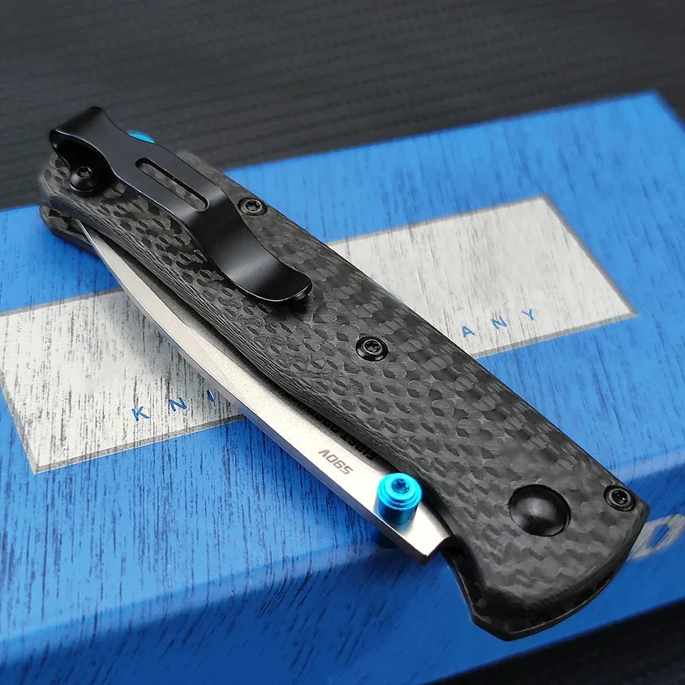 Folding Knife BM 533-3 – High-Quality S90V Blade, Carbon Fiber Handle, Outdoor EDC for Camping and Hunting with Belt Clip, Men’s Gift