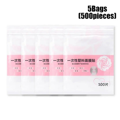 Disposable Full Face & Neck Beauty Wraps - 100/500pcs Transparent Plastic Film Mask Covers