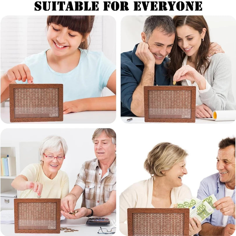 Wooden Money Box Piggy Bank – Cash Saving Treasure Coin Case for 1000/5000/10000 Euro – Encourages Saving Habit