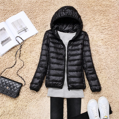 Women’s Lightweight Puffer Jacket - Hooded Packable Down Coat Plus Size 5XL-7XL Spring Autumn Outerwear