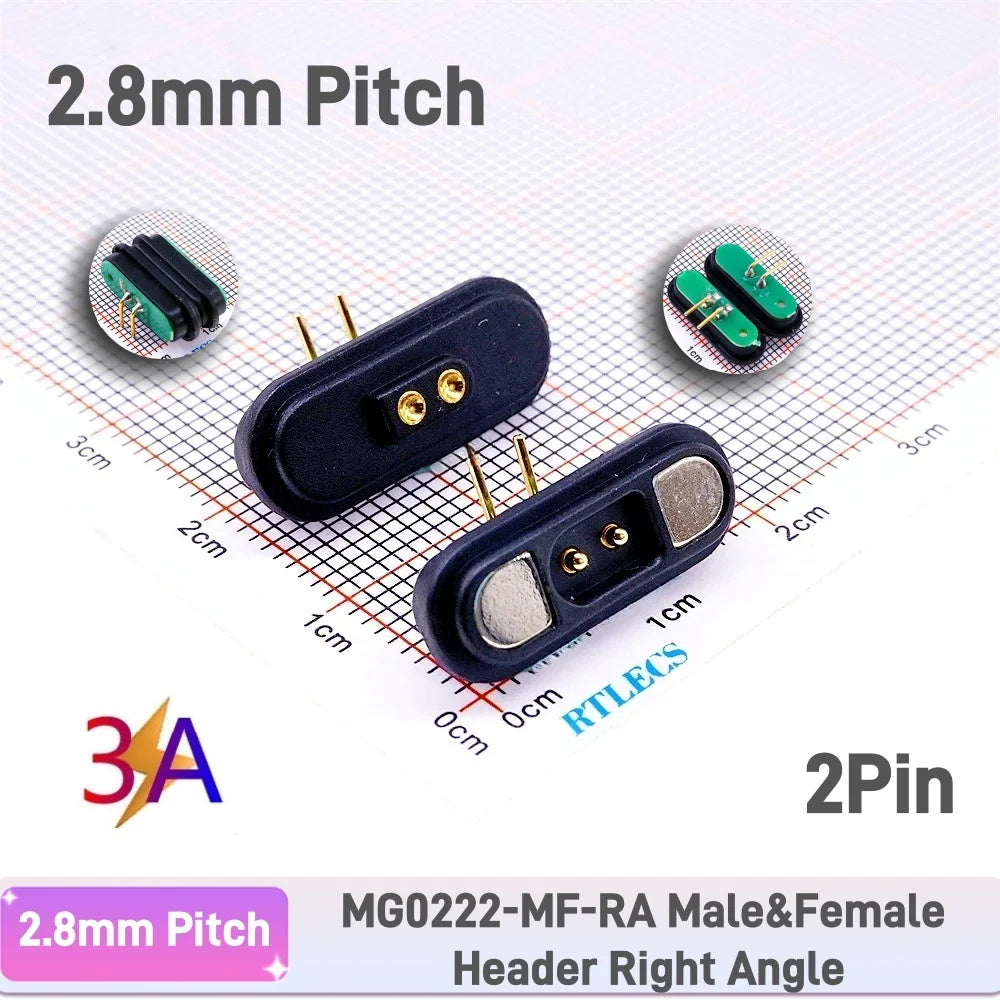 3A Magnetic Pogo Pin Connector - 2–11 Pin Spring-Loaded Male/Female Contact Strip, 2.2mm Pitch
