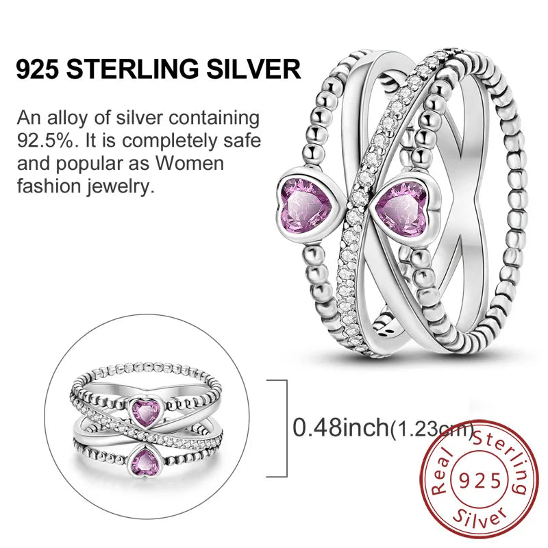 925 Sterling Silver Rings - Bow, Heart, Sun, Moon & Star Zircon Jewelry for Women, Birthday & Anniversary Gift