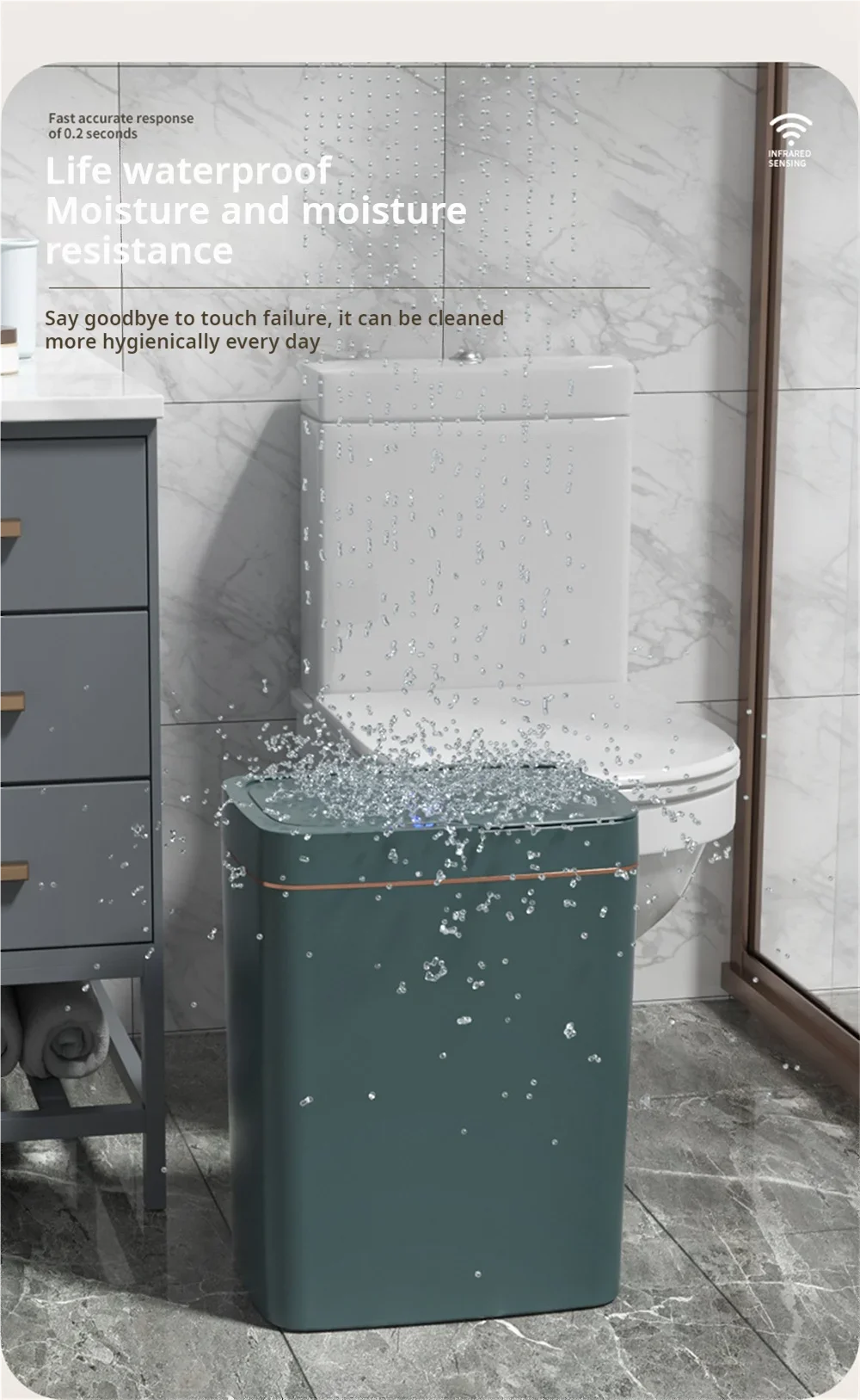 15L Smart Automatic Bathroom Trash Can — Touchless Electronic Sensor Bin with Self-Bagging, White Narrow Garbage Bin for Smart Home