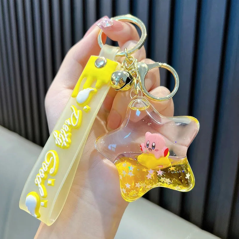 Kirby Keychain — Cartoon Quicksand Bottle Pendant for Kids | Anime Bag & School Bag Accessories, Car Decoration Gift