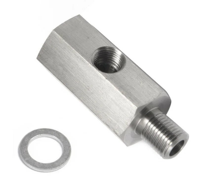 Stainless Steel Oil Pressure Sensor Connector — Side Hole Tee Adapter for 1/8"NPT, 1/4"NPT, M10, M12, M14 Feed Line Gauge