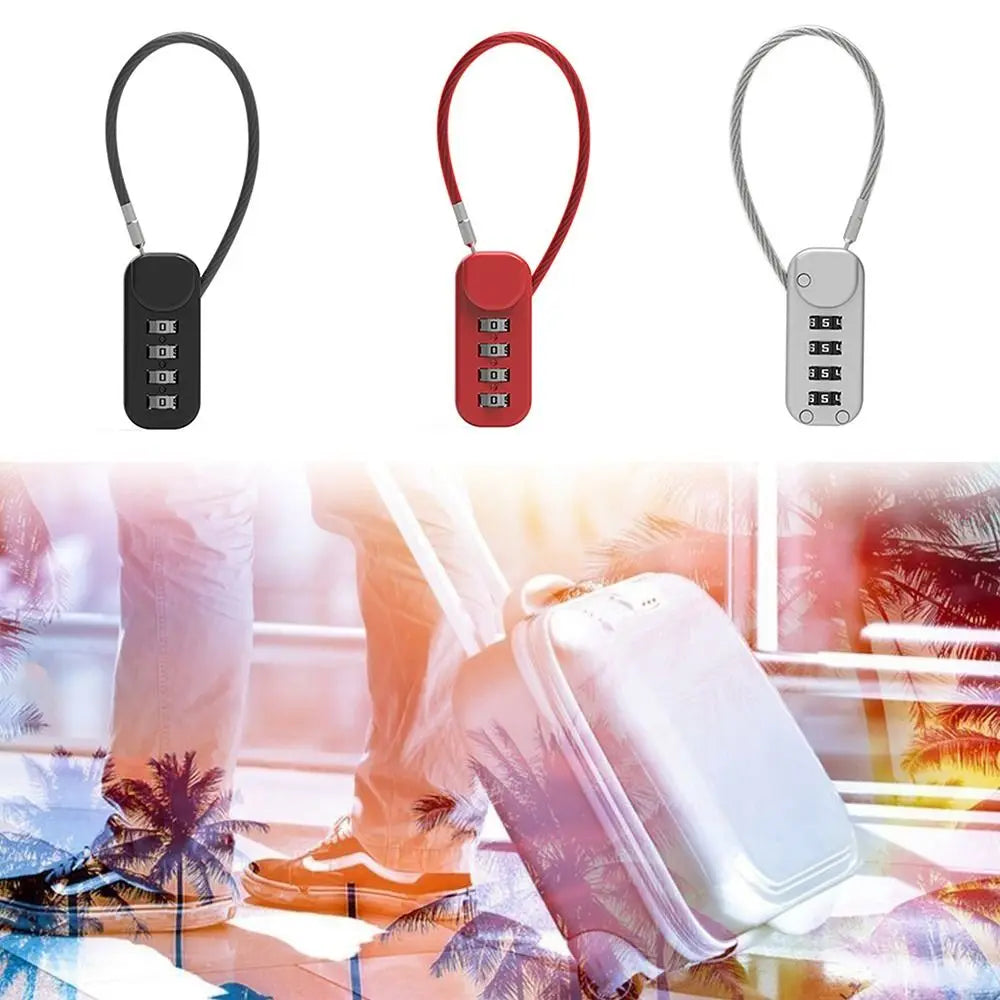 Portable 4-Digit Combination Lock – Zinc Alloy Anti-Theft Wire Rope Padlock for Luggage & Backpack Zippers