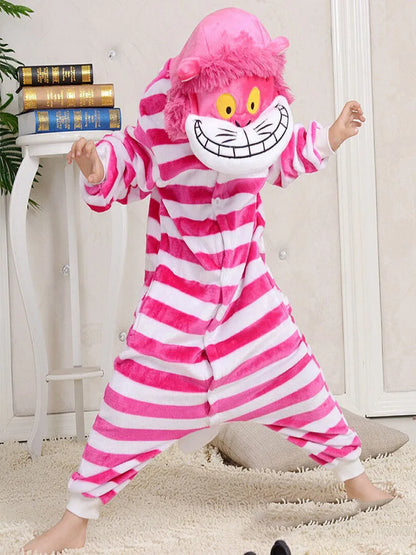 Cheshire Cat Flannel One-Piece Pajamas — Men & Women Cartoon Home Wear for Autumn & Winter