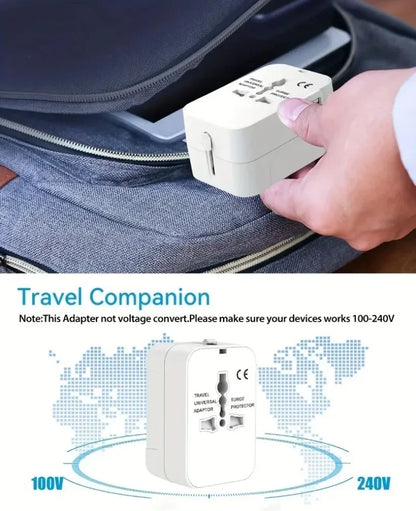 All-in-One Foldable Universal Travel Adapter – EU, UK, US, AU Power Charger with Dual USB 2.1A Ports and Outlet Converter Socket