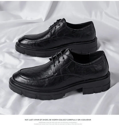 Men’s Cow Leather Dress Shoes with Platform Heel - British Style Casual Wedding & Groom Shoes, Breathable Fashion Formal Footwear