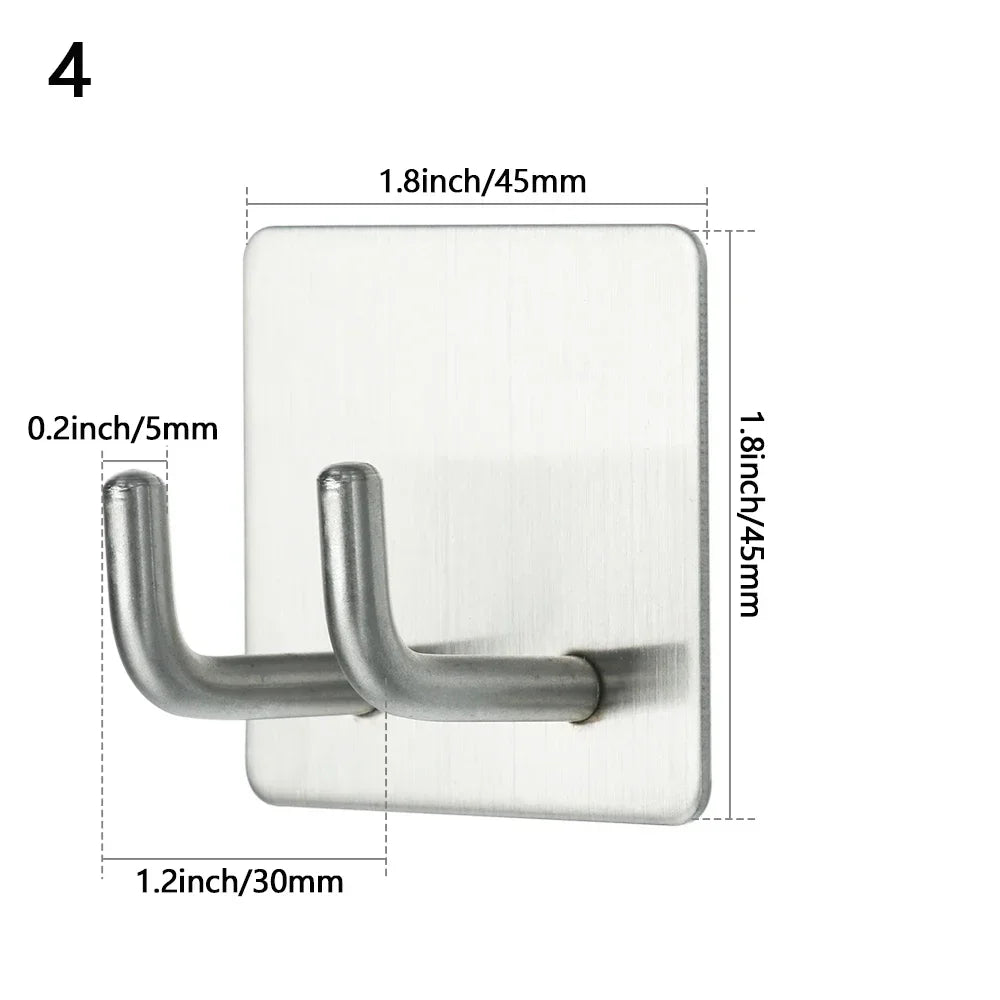 Stainless Steel Wall-Mounted Robe Hook - Rustproof Adhesive Towel and Coat Hanger for Bathrooms and Kitchens