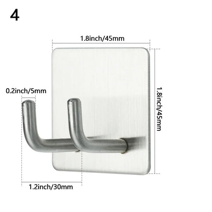 Stainless Steel Wall-Mounted Robe Hook - Rustproof Adhesive Towel and Coat Hanger for Bathrooms and Kitchens