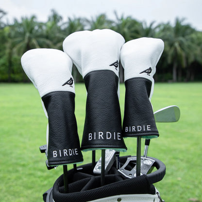 White Premium Leather Birdie Golf Head Cover – Elegant Embroidery for Driver, Fairway Wood & Hybrid Clubs