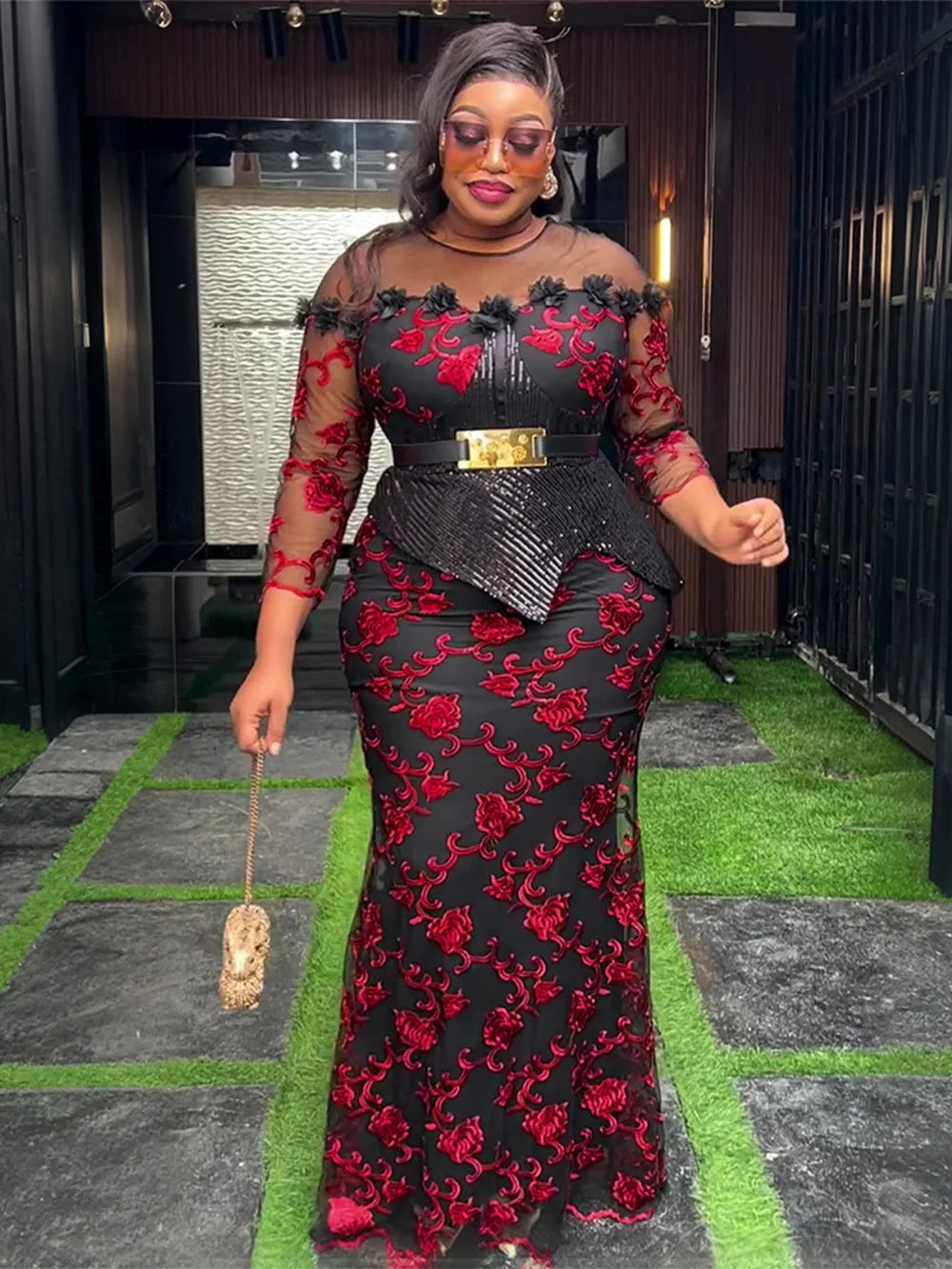 African Dresses for Women - 2025 Plus Size Sequin Evening Party Long Dress Dashiki Ankara Fashion Outfit