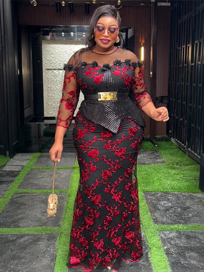 African Dresses for Women - 2025 Plus Size Sequin Evening Party Long Dress Dashiki Ankara Fashion Outfit