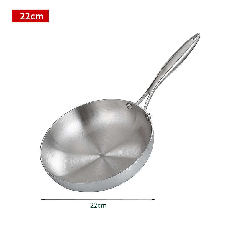 304 Stainless Steel Frying Pan – Non-Stick Skillet for Steak, Gas & Induction Cooking