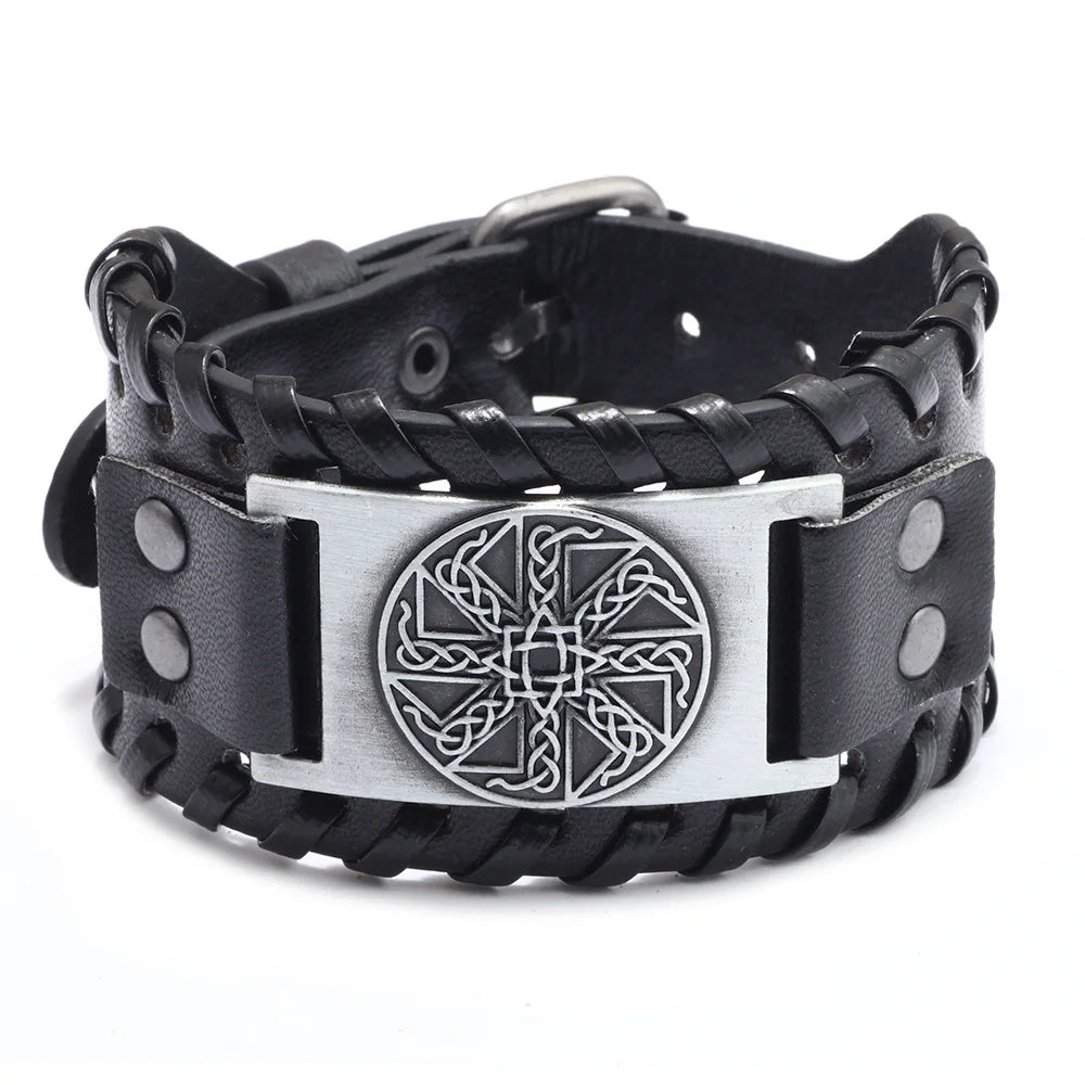 Trendy Viking Bracelet – Nordic Rune Compass & God Bird Charm Leather Woven Jewelry for Men, Fashion Accessory & Party Gift