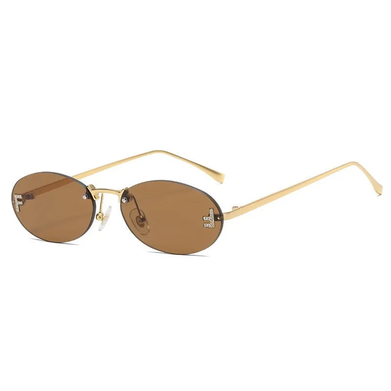 NEW Luxury Brand Quality Sunglasses | Cat Eye Small Sun Glasses for Women | Rimless Eyewear Retro Letter Oval F Sun Glasses UV400