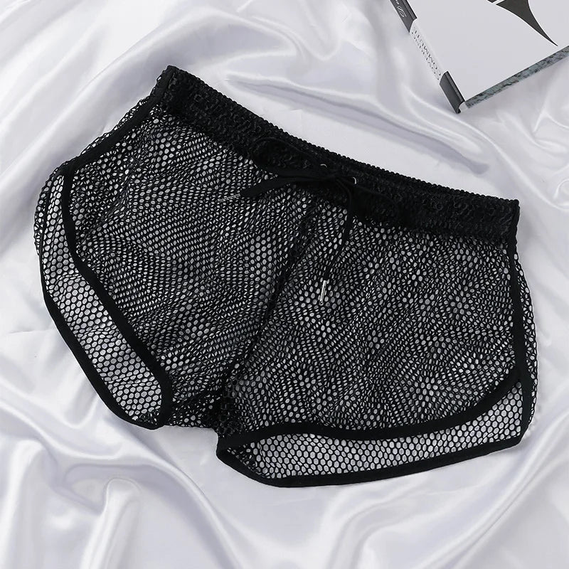 Men's Mesh Boxer Briefs - Loose Fit See Through Breathable Aro Shorts Sexy Home Underwear Pants
