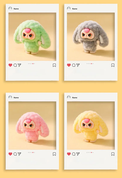 10PCS Cartoon Baby Three Flocking Blind Box – Cute DIY Doll Keychains & Desktop Decorations, Kids’ Small Ornaments Gift