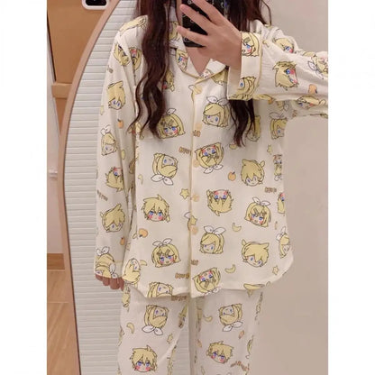 Kagamine Rin & Len Anime Pajamas — Long Sleeve Costume for Girls, 35-65Kg, Cosplay Sleepwear