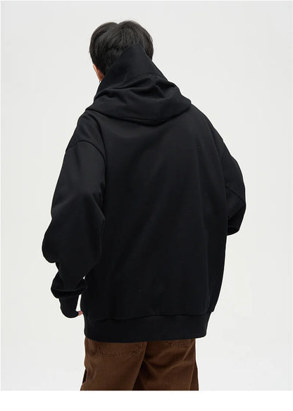 Autumn Ninja Streetwear Turtleneck Hoodie - Men's Embroidered Y2K Vintage Fleece Sweatshirt, Hip Hop Fashion