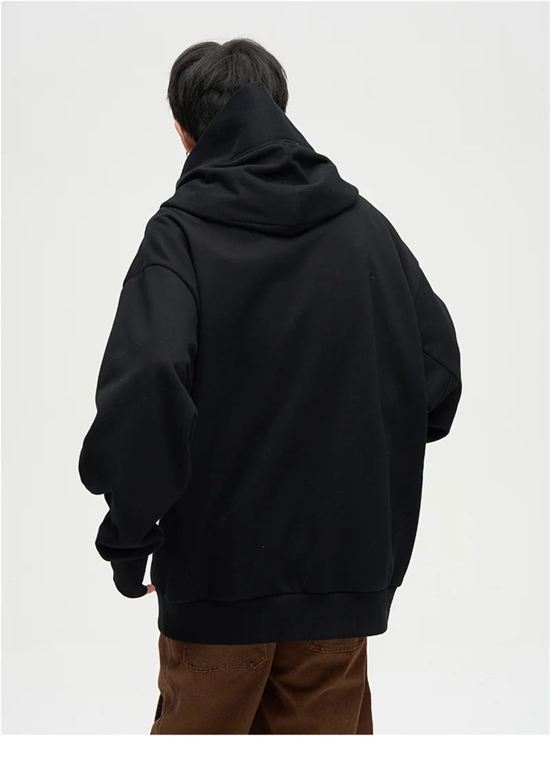 Autumn Ninja Streetwear Turtleneck Hoodie for Men – Letter Embroidered Hip Hop Fashion Sweatshirt, Y2K Vintage Fleece