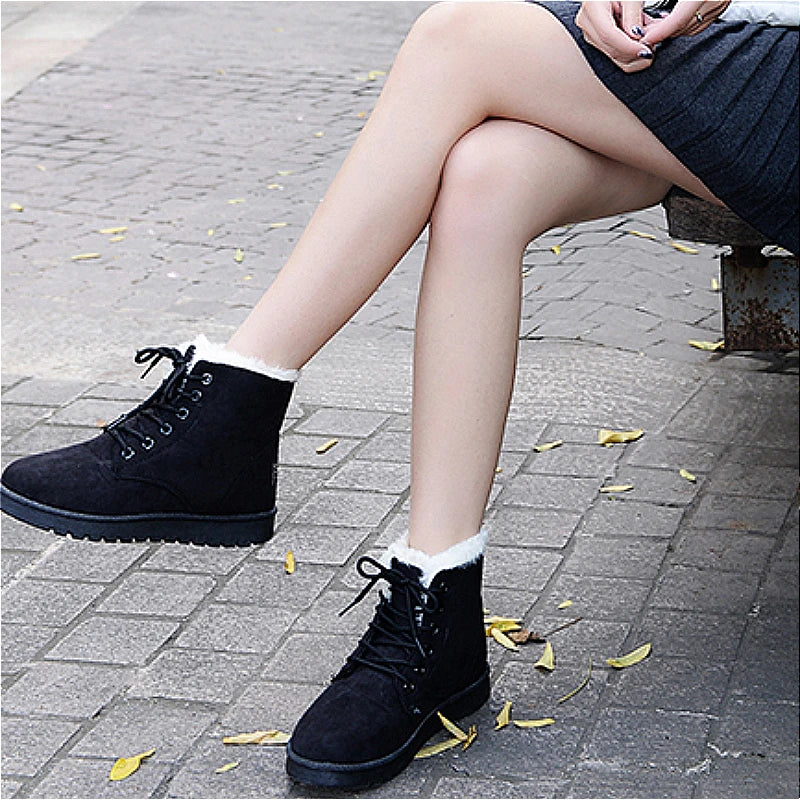BCEBYL Women's Autumn Winter Short Boots – Casual Plus Velvet Warm Round Toe Cross-Belt Shoes